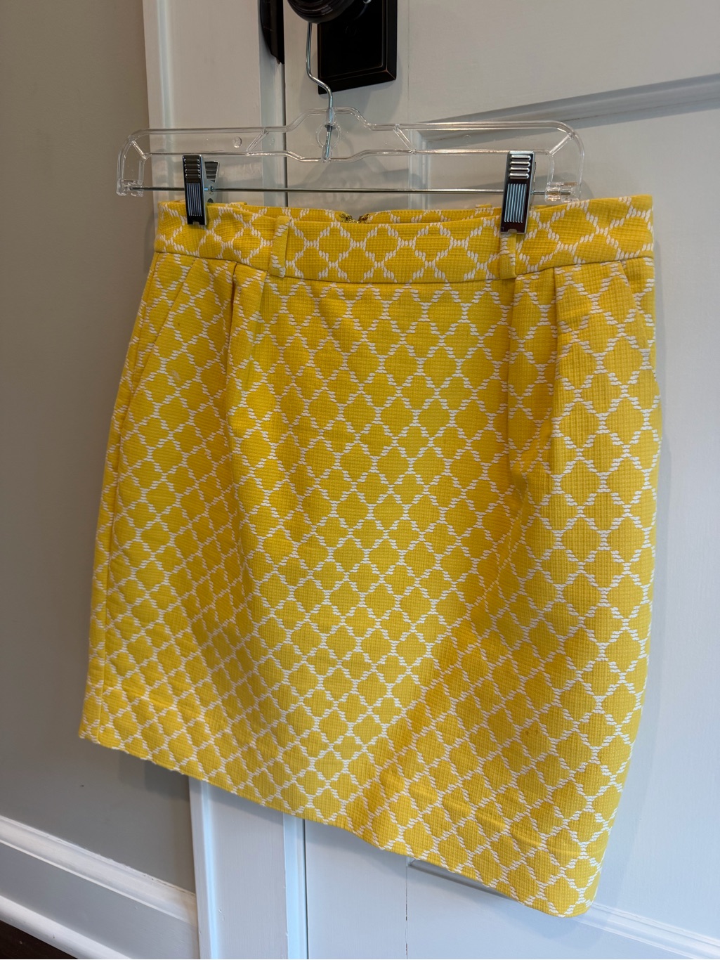 Kate Spade Yellow And White Patterned Pencil Skirt